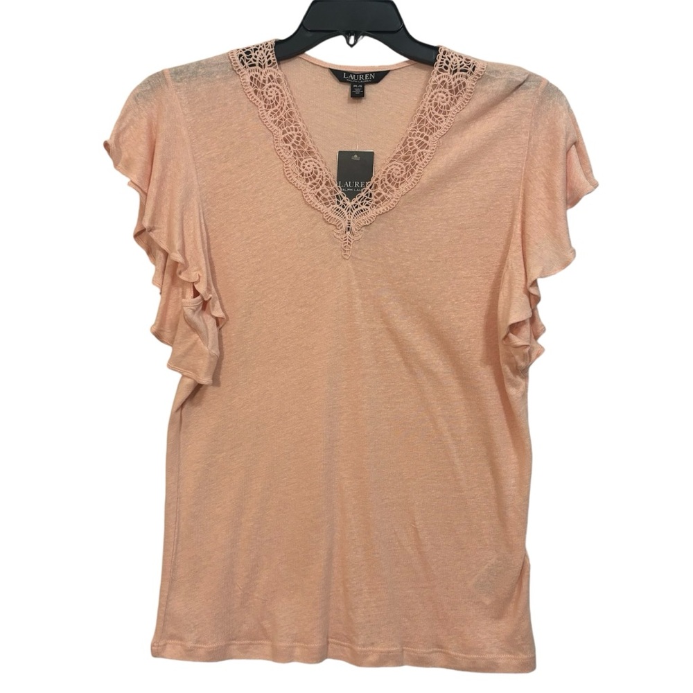 Lauren Ralph Lauren Crochet Trim Petite Size Blouse